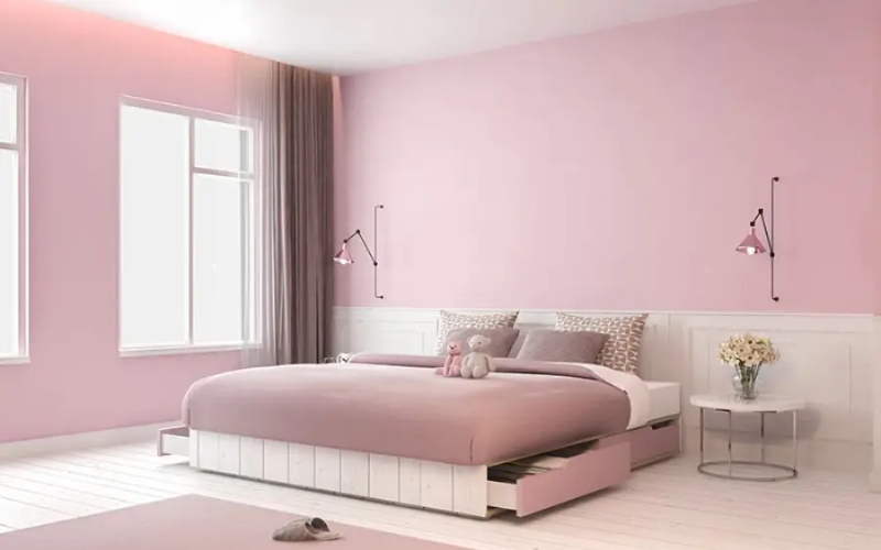 Phòng ngủ sơn màu hồng phấn