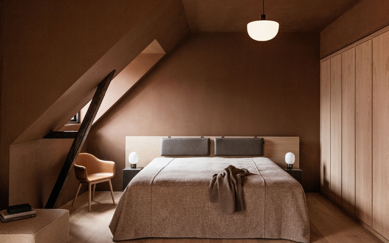 Màu sơn phòng ngủ nâu gỗ