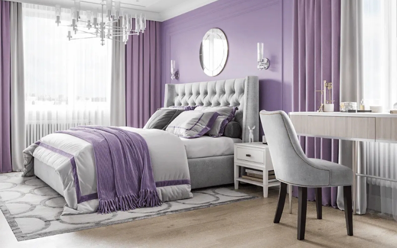 Phối màu Trắng – Tím Lavender: Thư giãn, lãng mạn
