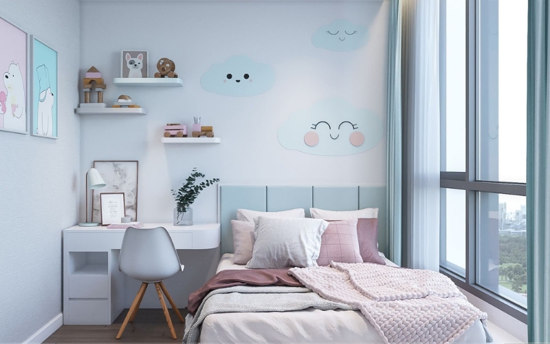 Phối màu Trắng – Xanh Pastel: Mát mẻ, thư giãn