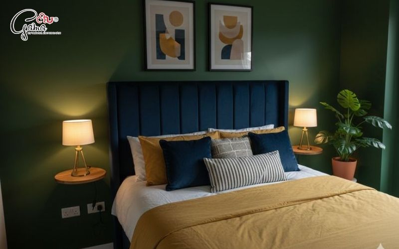 Phòng ngủ sơn nhà màu xanh rêu nhẹ nhàng