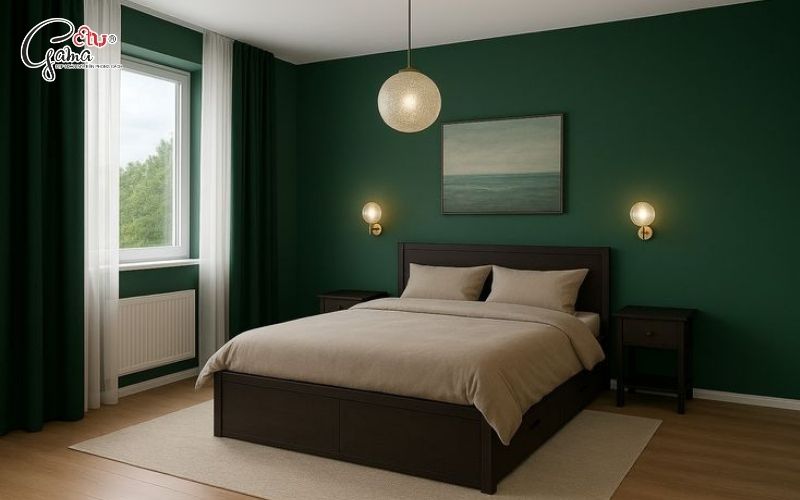 Phòng ngủ xanh rêu tạo không gian thư giãn